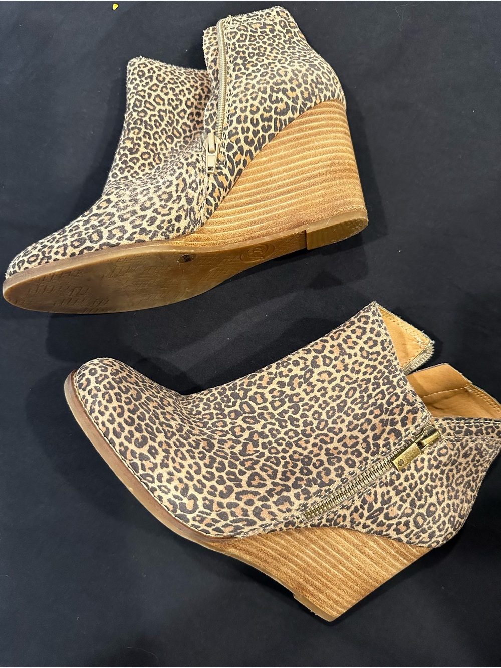 Lucky Brand Leopard Print Wedge Ankle Boots in Tan and Brown